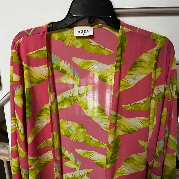 Aura The Label Tropical Leaf Print Open Front Kimono Cover-Up M NWOT - Picture 5 of 11